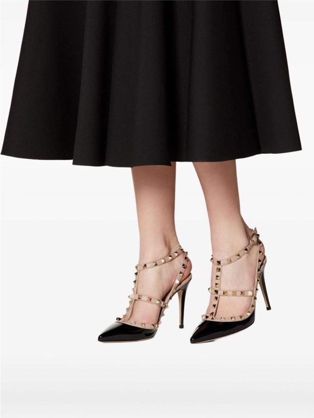 Valentino Black Patent and Nude Rockstud Pointed Toe Slingbacks